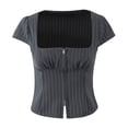 thumbnail image 1 of Women Square NECK Santa Cruz Zip Through Top Grey Pinstripe, 1 of 5