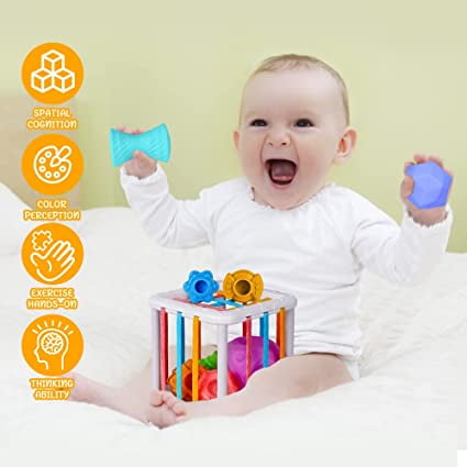 Cube de manipulation, jouet Montessori de tri des formes pour bébé, jouet  de tri sensoriel pour la motricité fine, hochet à 6 blocs pour  l'apprentissage précoce 