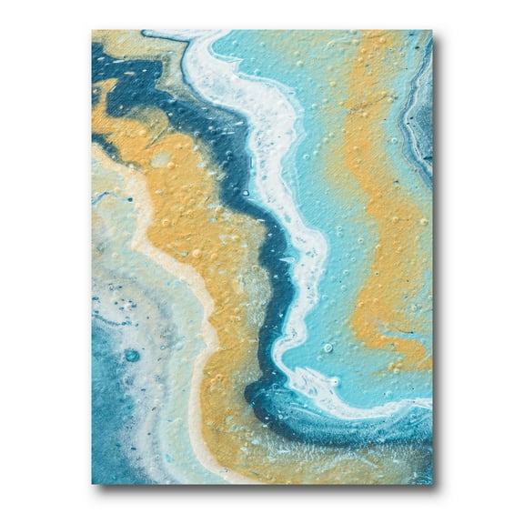 Designart ' Abstract Marble Composition In Blue and Yellow III ' Modern Canvas Wall Art Print