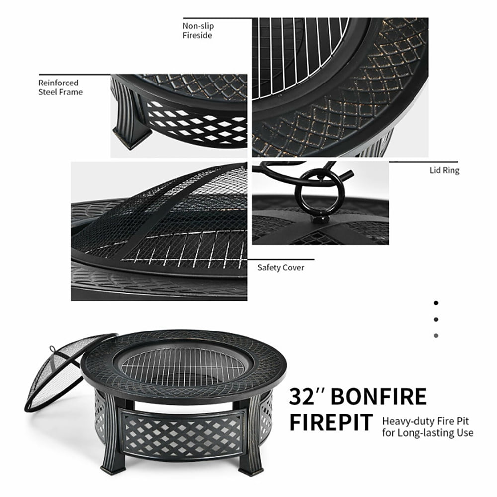 Yardi Yard Outdoor Fire Pit with BBQ Grill and High-temp Resistance Finish, Propane Fire Pit for Outdoor, Outside Patio Deck and Garden