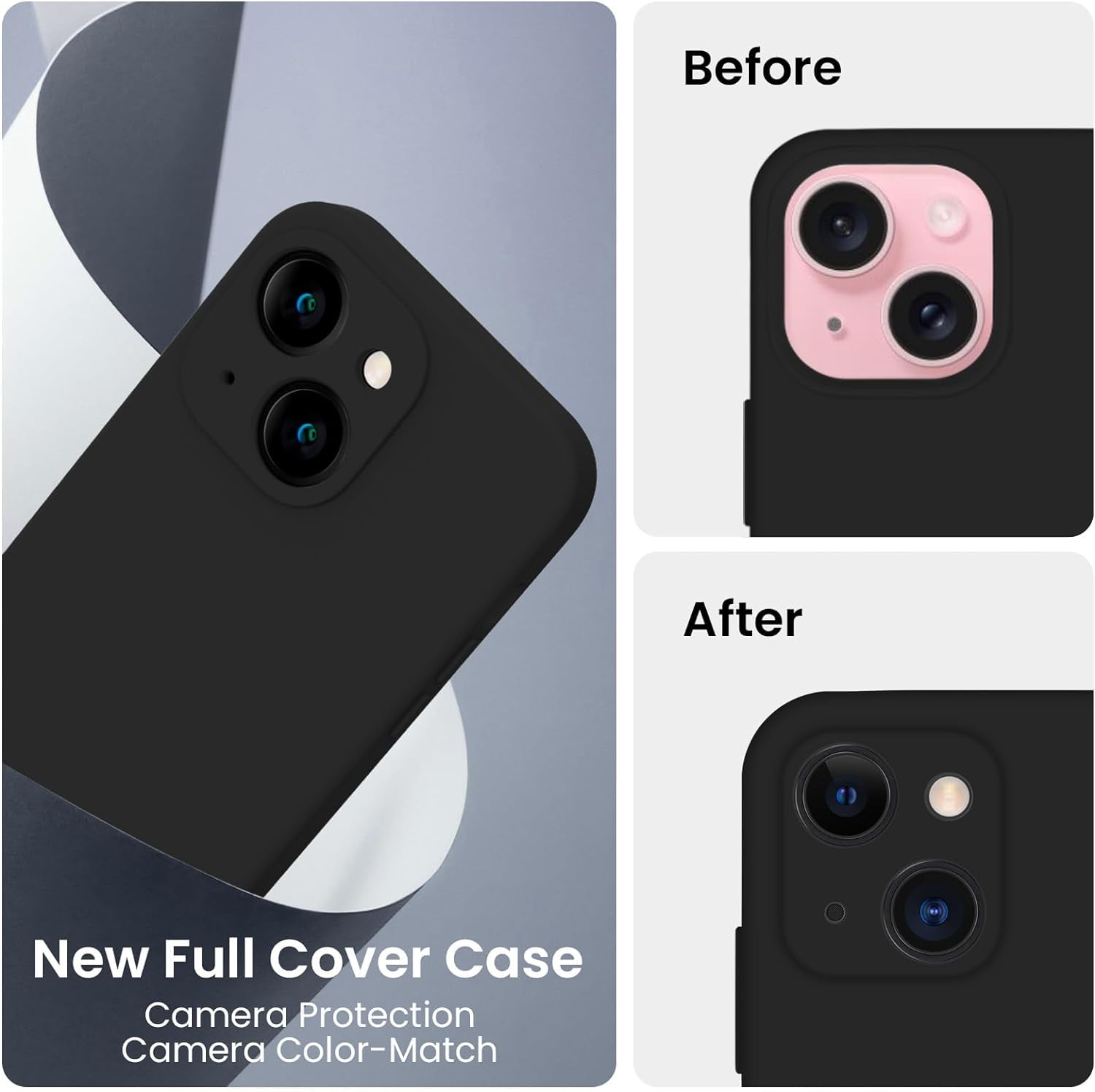 for iPhone 15 Plus Case, Silicone Upgraded [Camera Protection] Case with [2 Screen Protectors], Soft Anti-Scratch Microfiber Lining Inside, 6.7 inch, Black