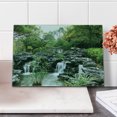 thumbnail image 2 of Japanese Cutting Board, Yard Little Lake Between Trees Stones in Autumn Season Natural Wilderness, Decorative Tempered Glass Cutting and Serving Board, Small Size, Green White, by Ambesonne, 2 of 5