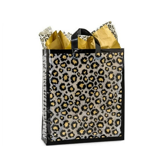 Pack Of 25, Queen Leopard Safari Plastic Bags 3 Mil Shopping Bags 16 X 6 X 16" For Gift Packaging