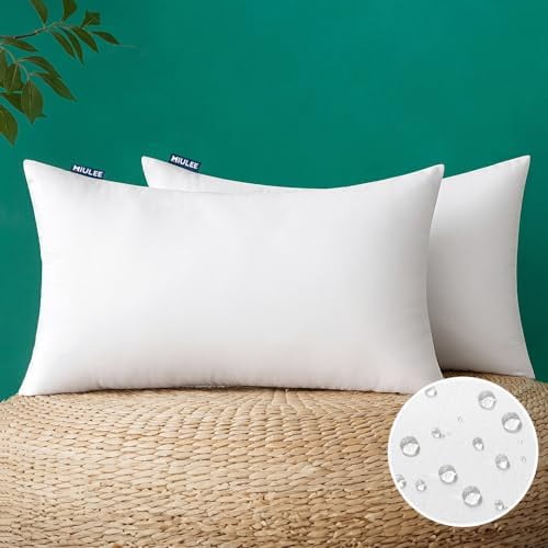 Pack of 2 12x20 Inch Outdoor Pillow Inserts Waterproof Decorative Throw Insert, Rectangle Lumbar Garden Form for Patio Sofa Couch