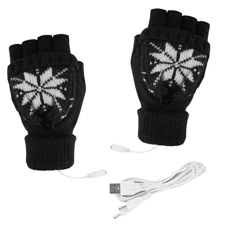

Youmylove Unisex Christmas Printed Knitted Heated Gloves Usb Connection Warm Gloves Cold Protection Indoor Work Winter Gloves