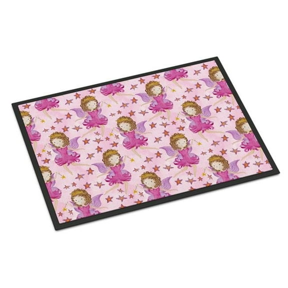Watercolor Fairy Princess on Pink Indoor or Outdoor Mat - Pink - 24 x 36 in.