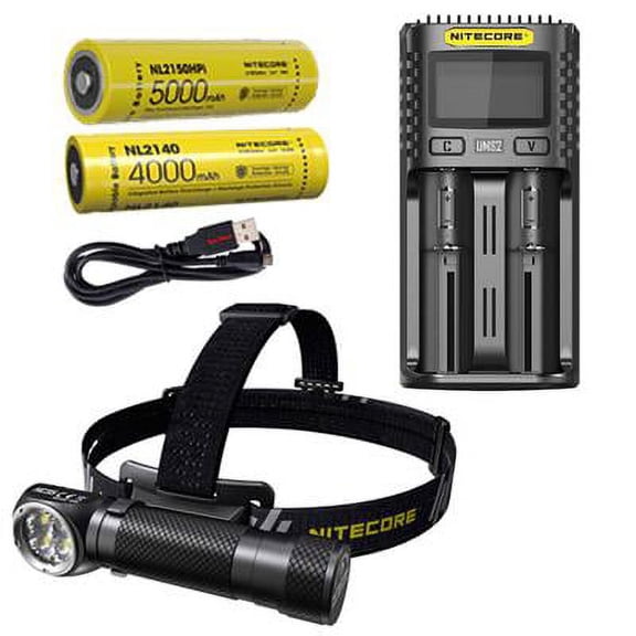 Combo: Nitecore HC35 Rechargeable LED Headlamp -2700Lm w/NL2150HPi  and  NL2140 Batteries  Eco-Sensa USB Charging Cord w/UMS2 Dual-Slot Superb Charger