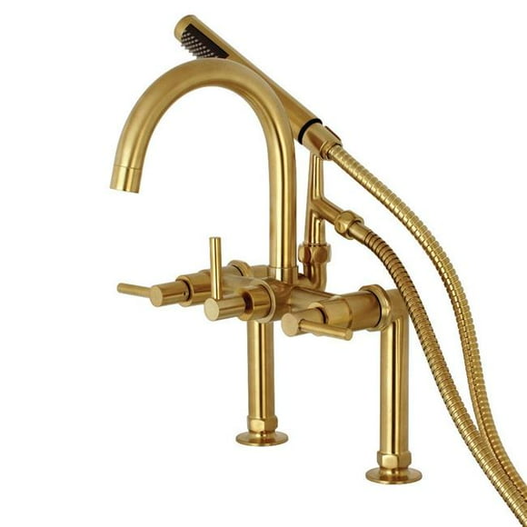 Kingston Brass AE8107DL Deck Mount Tub Filler with Hand Shower Brushed Brass