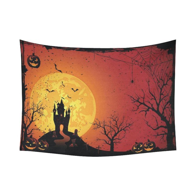 Tapiz colgante de pared ABPHQTO Castillo de calabaza Luna llena Feliz Halloween 150x200 cm