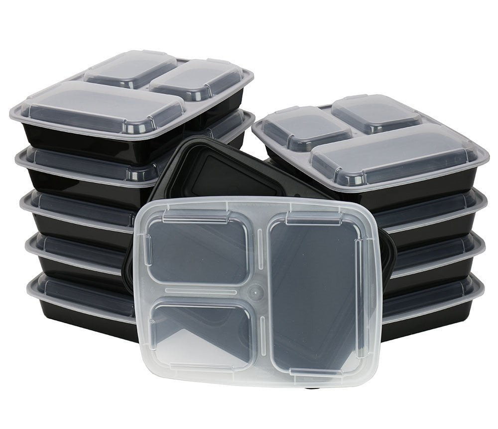 Pactiv 10 Piece Newspring 3 Compartment Bento Lunch Boxes with Lids