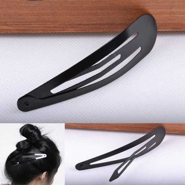 50Pcs Girl Black Hair Clips Barrettes Snap Clips Metal Epoxy Snap