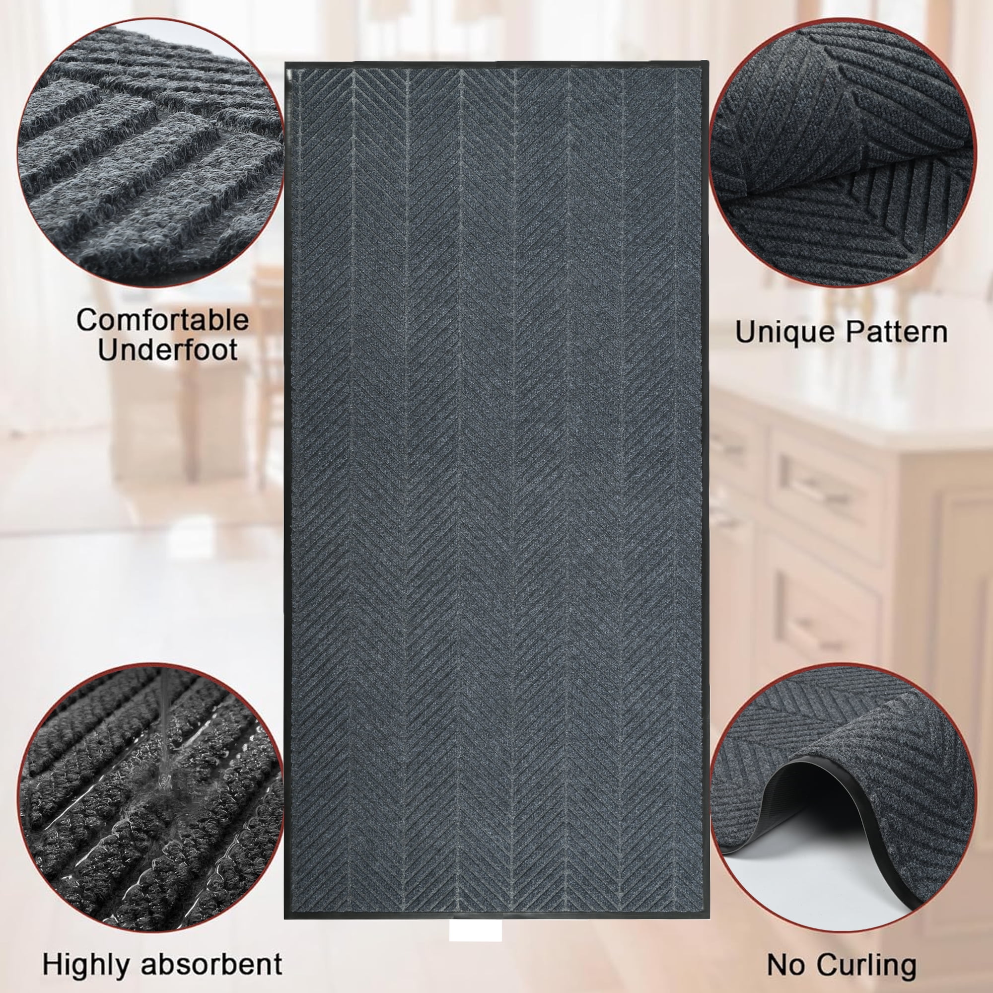 OVYEOFR 3ft x 6ft Commercial Front Door Mat, Non Slip Entrance Doormat Indoor Outdoor, Commercial Mat for Home Office Hotel, Grey