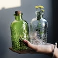thumbnail image 6 of Vintage Design Embossed Fleur De Lis Clear Glass Bottles with Cork Lid, Apothecary Flower Bud Vases,Green, 6 of 7