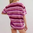 thumbnail image 4 of Lovskoo Women Oversized T-Shirt Striped Short Sleeve V Neck Tee Shirt Casual Loose Drop Shoulder Summer Going Out Tops Hot Pink, 4 of 8