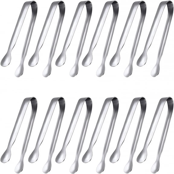 ACDANC 12 Pack Serving Tongs,Small Serving Utensils for Catering,Food-Grade 304 Stainless Steel Serving Tongs Appetizer Tongs Sugar Tongs for Tea Party Coffee Bar,4" Mini Kitchen Tongs - Silver