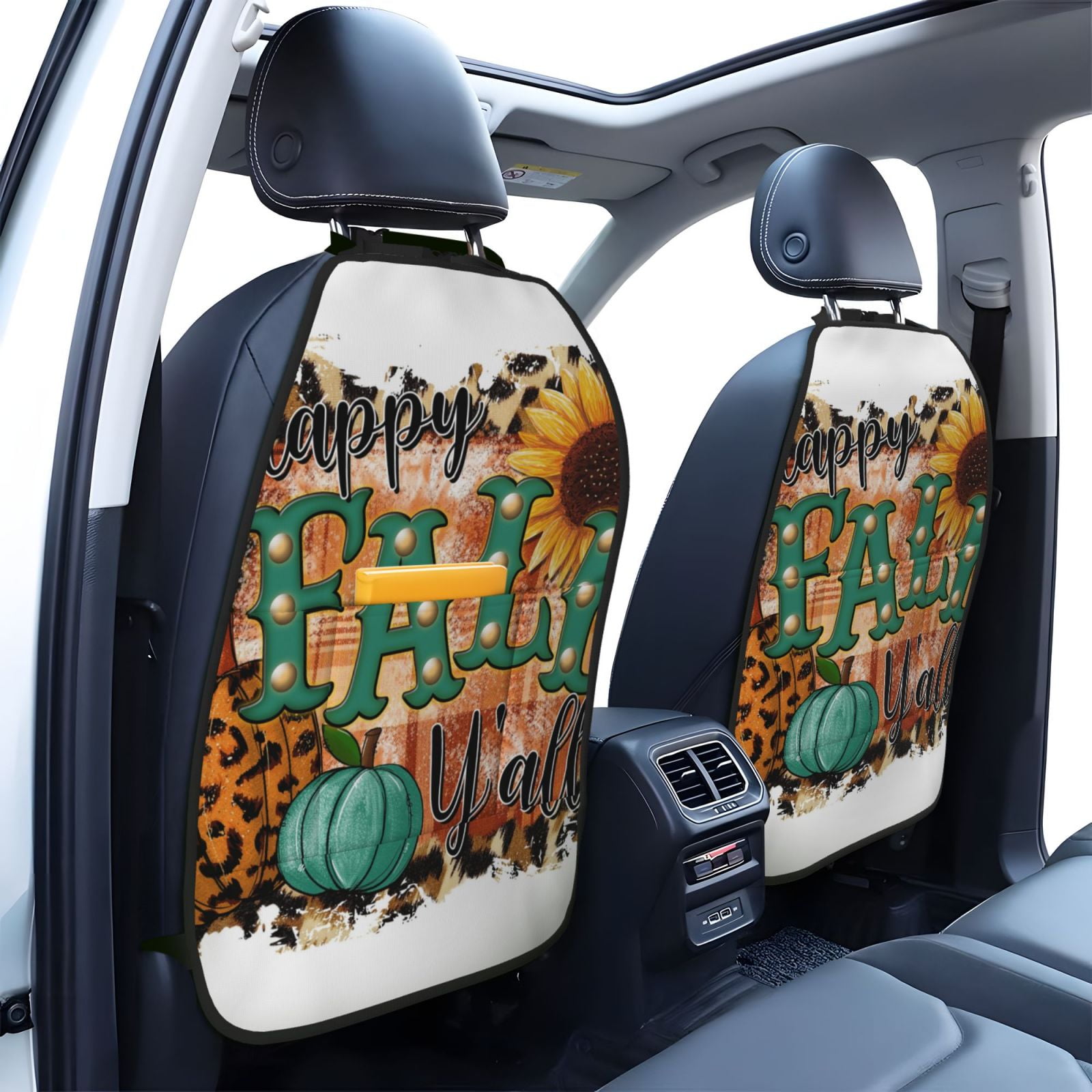 Xecao Happy Fall Y'All Pattern Car Seat Back Protector 2 Pack Large Capacity Pocket, Kick Mats Back Seat Protector