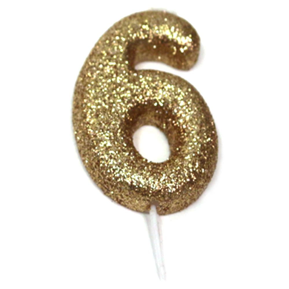 2.75" Gold Glitter Birthday 6 Six Number Party Candle