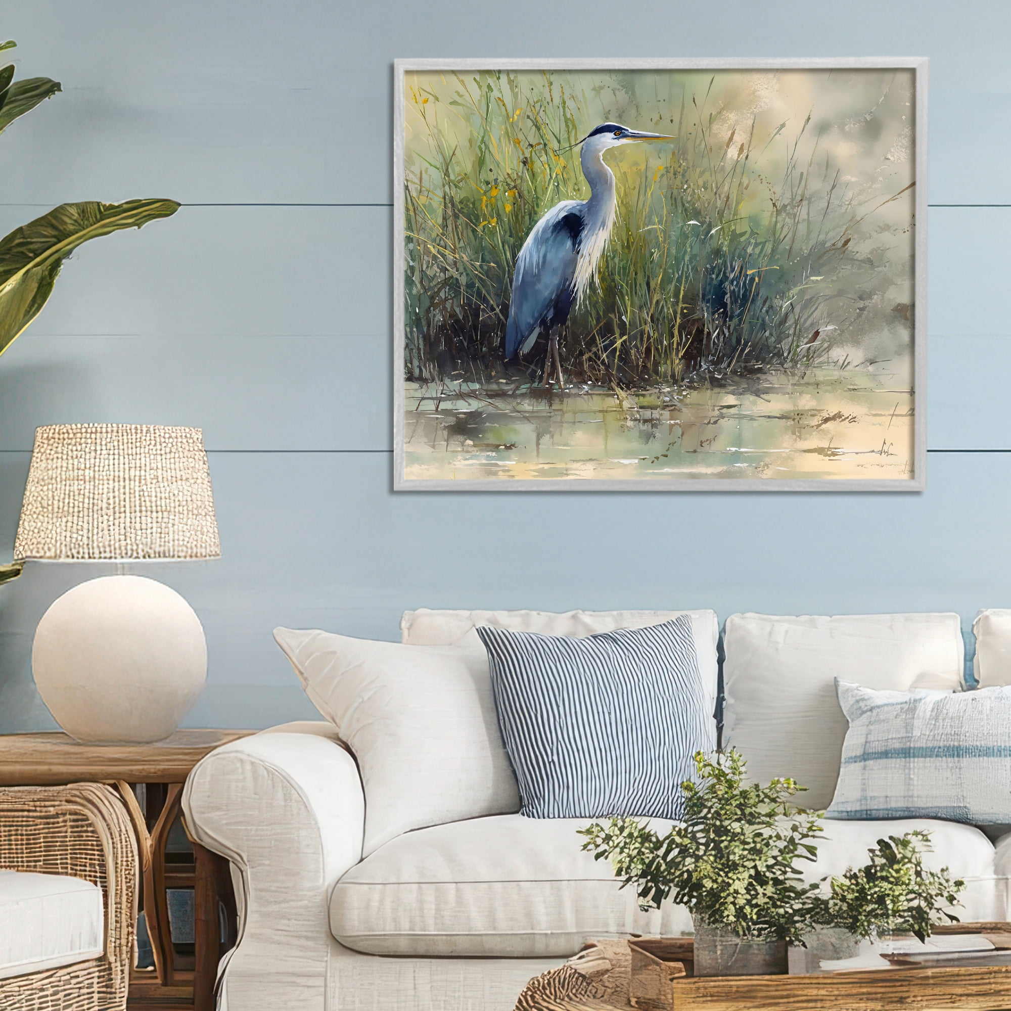 Stupell Industries Heron In The Grass Gray Framed Giclee Art, design by Franklyn Gregory