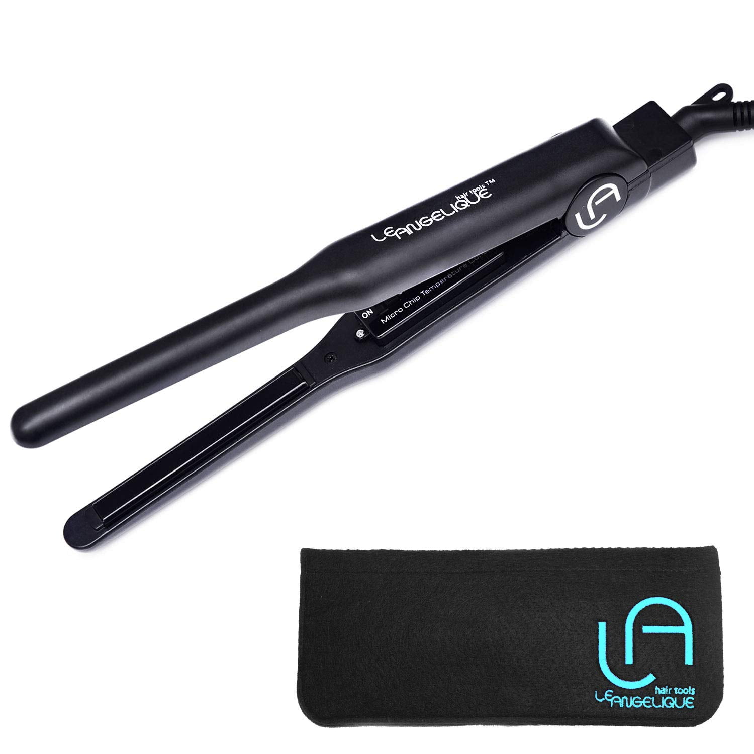 mini straightening iron with travel pouch