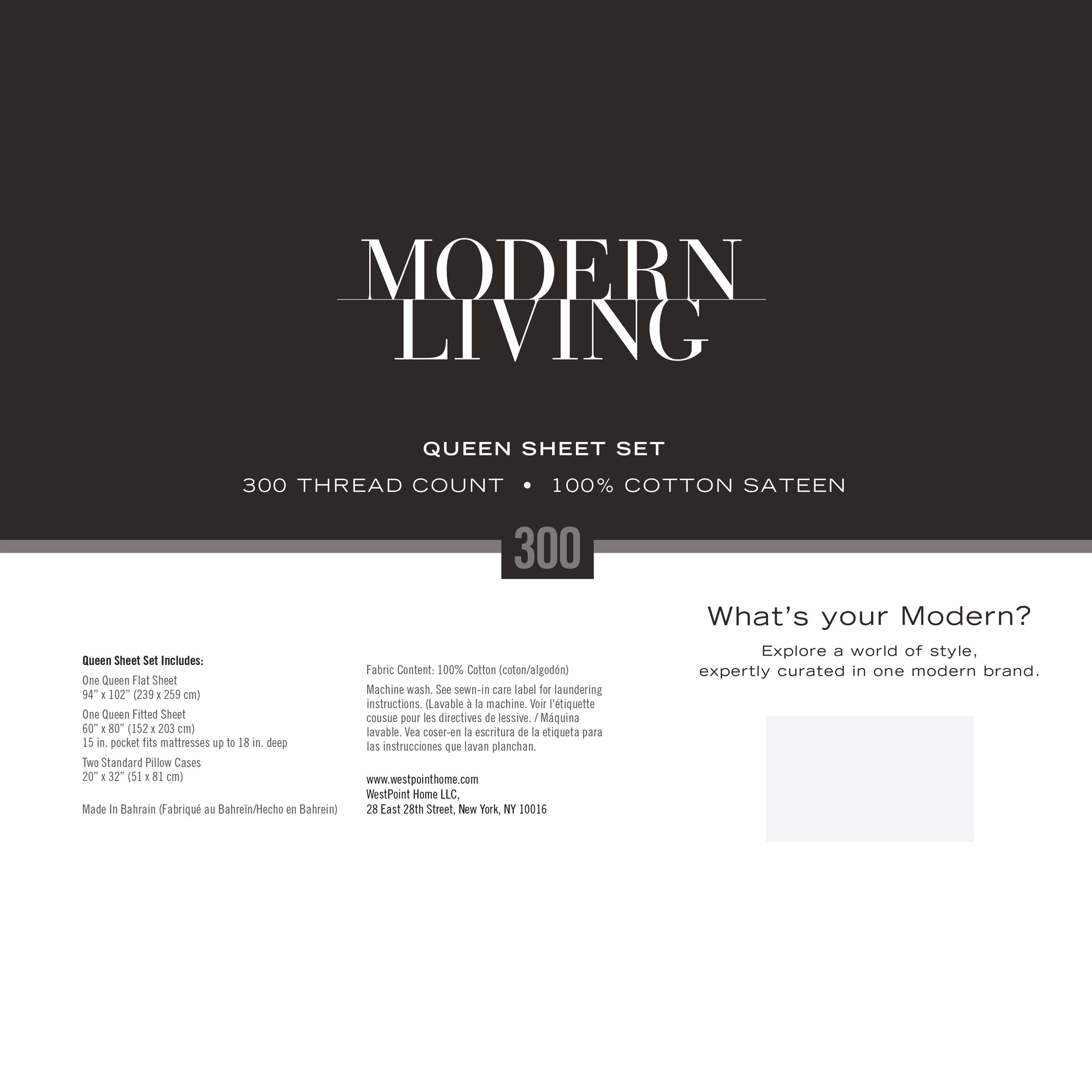 Modern Living Solid Color 300 Thread Count Queen Shadow Sheet Set