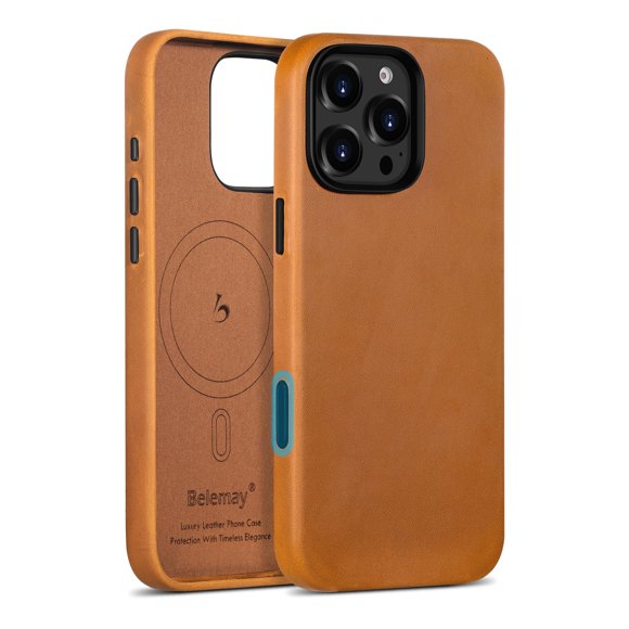 Funda de piel Belemay para iPhone 16 Pro con MagSafe Tan