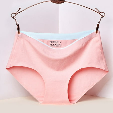 BUYISI Women Ladies Brief Panty Cotton Seamless Color Matching Middle Rise Sexy Breathable Solid Color Comfortable Pink XL