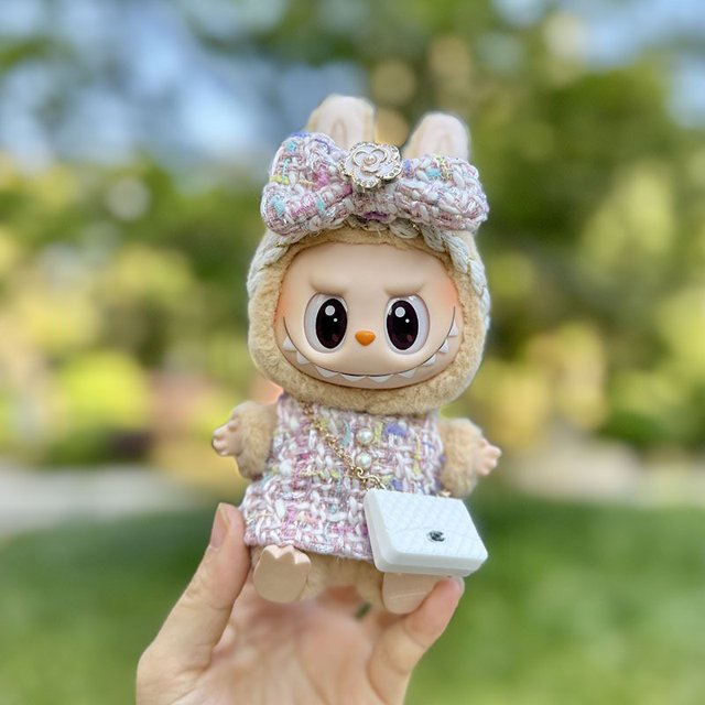 17cm Labubu I II Idol Dolls sentado ropa de fiesta accesorios lindo Mini el monstruo Camelia vestido bolso zapatos YE18J