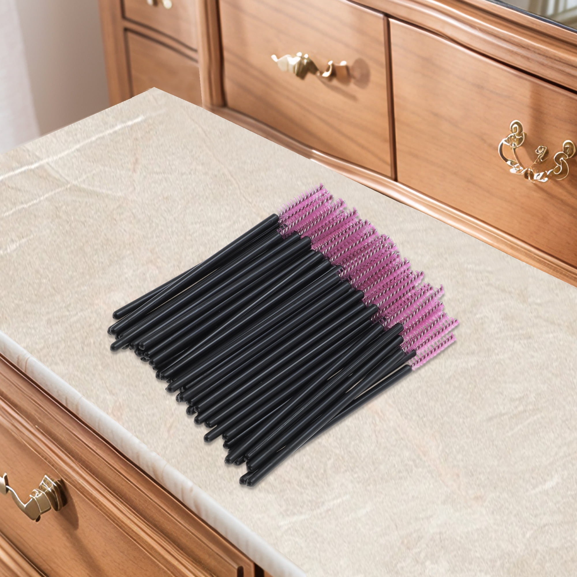 Unique Bargains 50 Pcs Disposable Eyelash Brush for Bathroom Black, Rose Red
