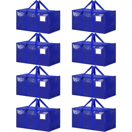 8 Pack Heavy Duty Moving Bags Blue Storage Bins with Reinforced Handles & Heavy-Duty Zippers Moving Boxes Storage Bags Totes for Clothes Packing Dorms College Supplies Blue