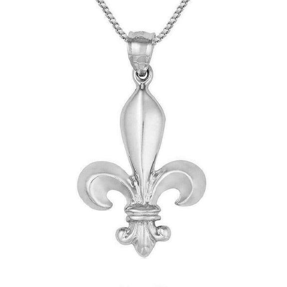 925 Sterling Silver Necklace w/ Fleur De Lis Large Pendant