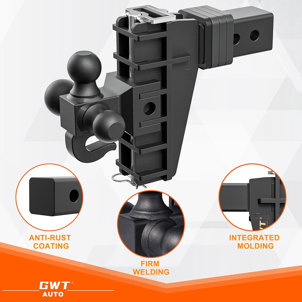 GWTAUTO Adjustable 2.5" Receiver Trailer Hitch 6" Drop Tow Hitch 18500LBS Tri-Ball