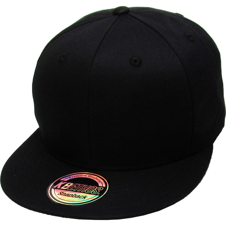 Solid Cotton Snapback Flat Brim Baseball Cap Adjustable Classic 6 Panel Hat