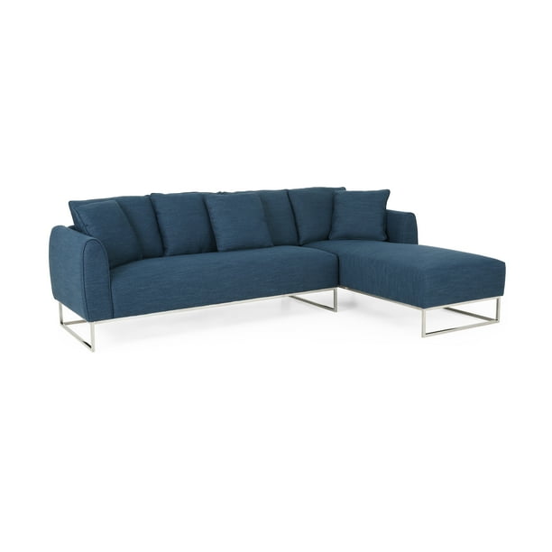 Navy Blue Sectional Sofa With White Piping Baci Living Room