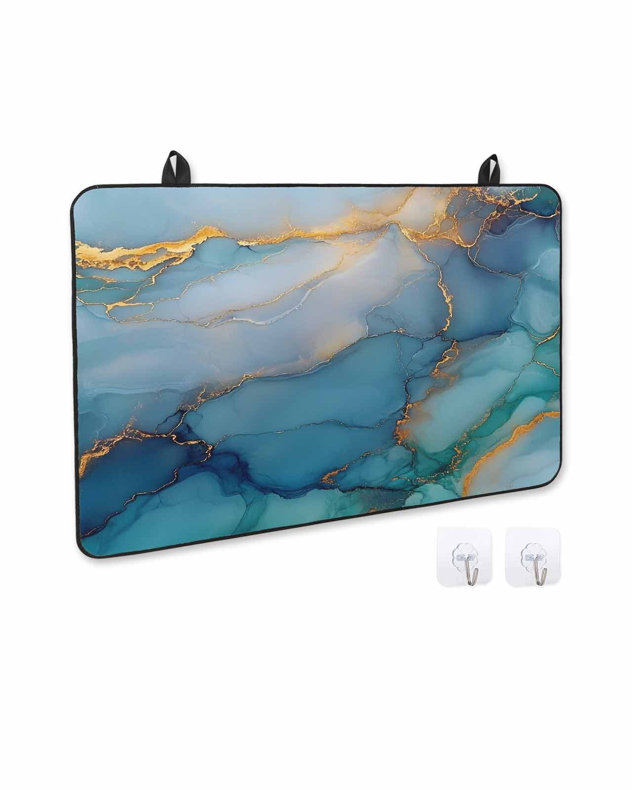 nqOlkjepod Large Induction Cooktop Protector Mat 24"x21", Turquoise Blue Marble Stove Top Covers for Electric Stove, Modern Teal Gold Geometric Stove Burner Cover Mats, Glass Top Stove Cover