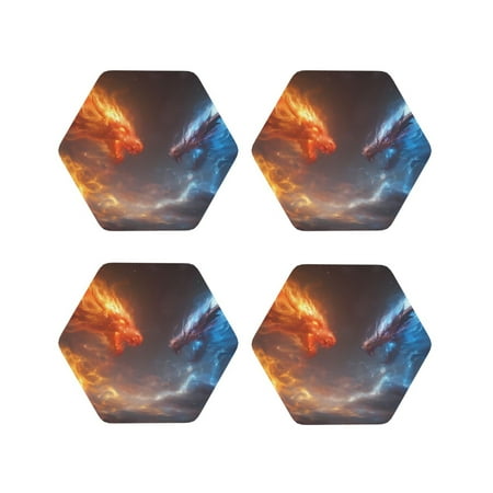 

Tideii Red And Blue Fire Dragon D for Leather Coasters 4 Pieces Anti-fouling and Anti-scalding Decorative Coasters Suitable for Restaurants Kitchens Coffee Shops-Hexagon