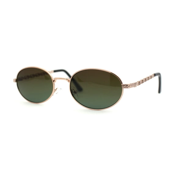 Oval Round Hipster Retro Metal Rim Luxury Pimp Sunglasses Gold - Brown Green