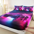 thumbnail image 3 of Homewish 4D Automobile Bed Sheets for Boys, Futuristic Racing Car King Sheets, Neon Fuchsia Lightning Sheet Set, Ultra Soft Bedroom Decor, 4 Pieces, 3 of 7