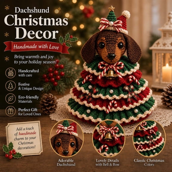 Crochet Christmas Tree Kit DIY Holiday Craft Set, with Knitted Cotton Yarn for Tabletop Shelf Mantel Festive Home Decor Gift, Christmas Gifts for Family and Friends(Puppy)