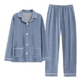 thumbnail image 3 of Conairie Mens Pajamas Set Two Piece Plaid Print Long Sleeve Collared Button Top And Pants Sleep Pajama Sleepwear Loungewear with Pockets Blue XXXL, 3 of 3