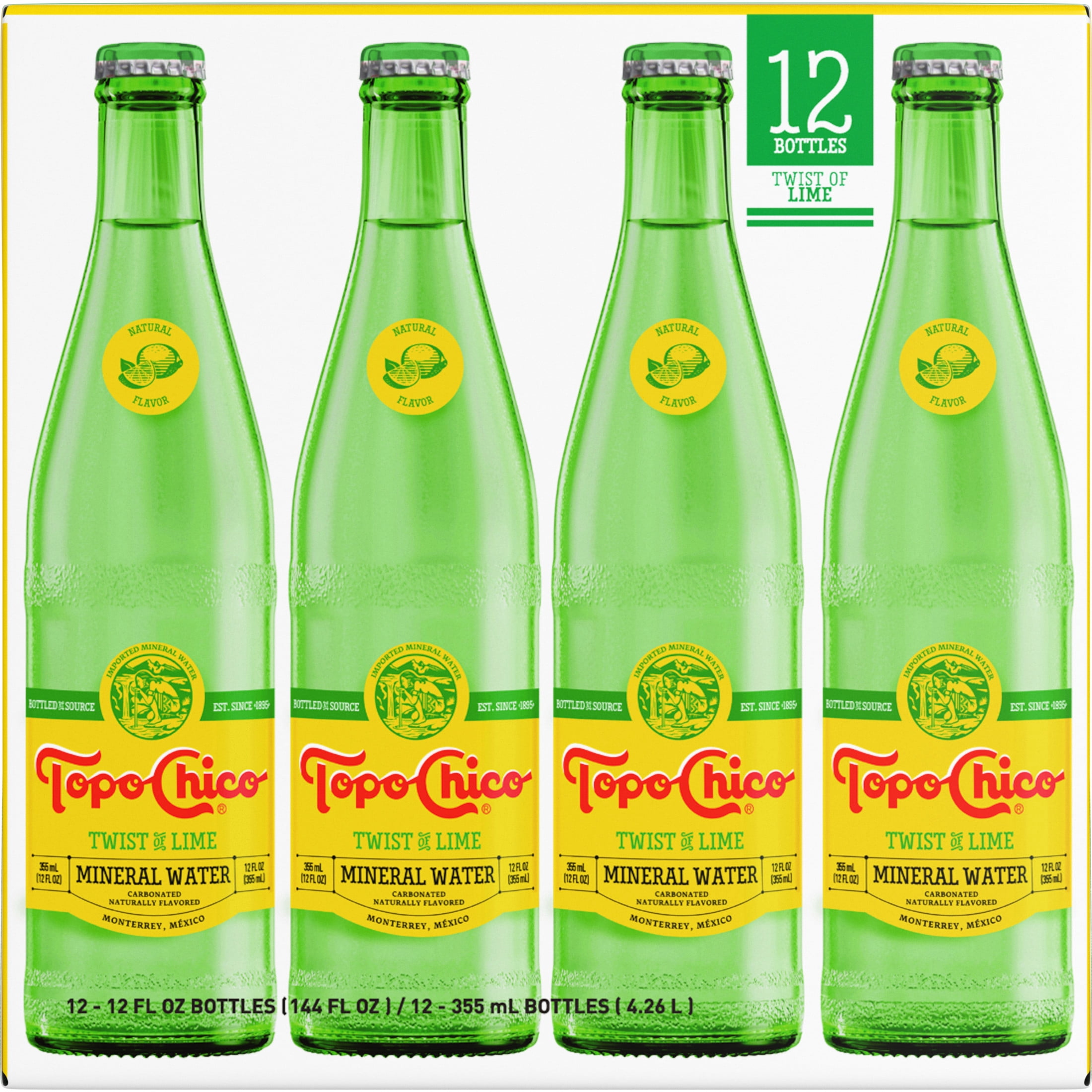 Topo Chico Mineral Water Twist of Lime Sparkling Water Glass Bottles, 12 fl oz, 12 Pack