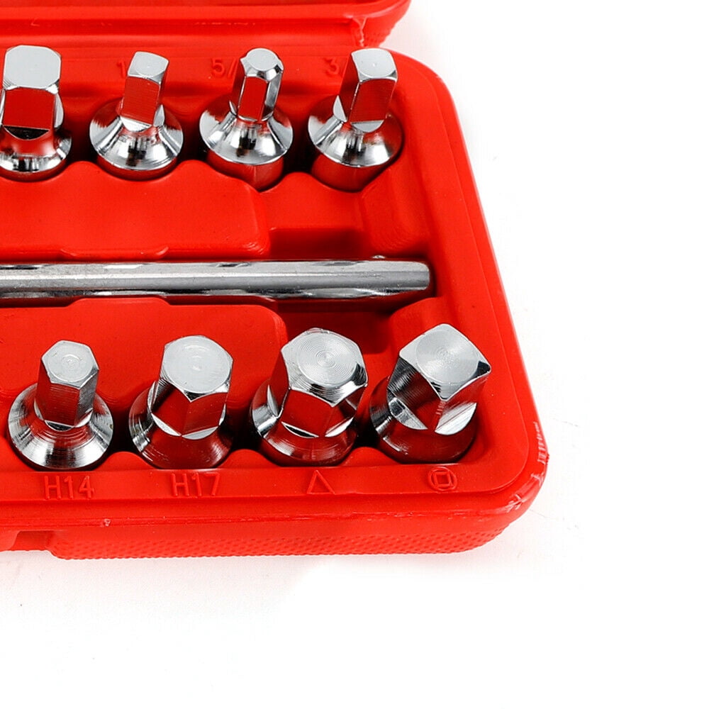 18PCS Oil Drain Pipe Plug Hexagon Square Socket Key Removal Tool Set 3/8'' Drive