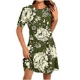 thumbnail image 2 of Ovzne Robes d'Été pour Femmes 2025 Robe pour Femme Mode Féminine Col Rond Manches Courtes Robe Imprimée Chandail Robe de Printemps Manches Courtes Liquidation, 2 of 5