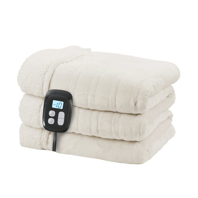 SUNNY HEAT Heated Electric Blanket Full Size72"x84" Soft Flannel & Cotton, 10 Heating Levels & 1-12 Hours Auto Off, White