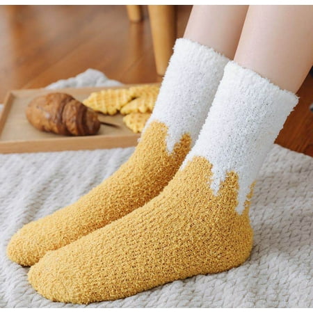 

Women Warm Super Soft Plush Slipper Sock Winter Fluffy Ice Cream Color Matching Socks Casual Home Sleeping Fuzzy Cozy Sock Turmeric