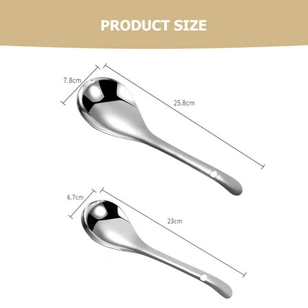 

2Pcs Household Rice Spoons Kitchen Soup Spoons Stainless Steel Spoon (Silver)
