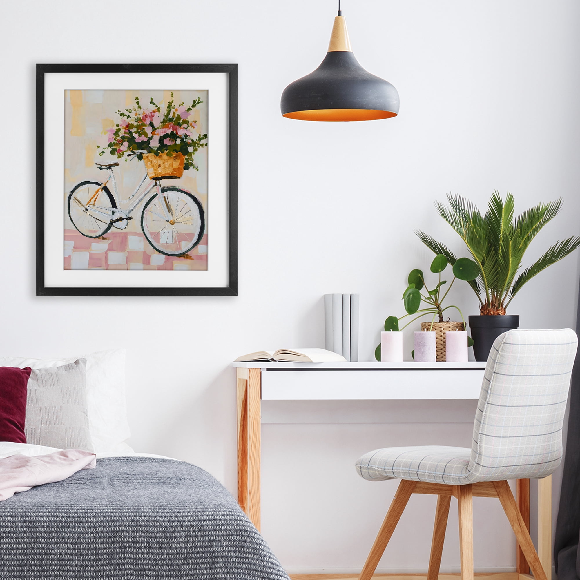 Stupell Industries Blooming Bicycle Basket Black Framed Print Under Glass, design by The Prints Vibe