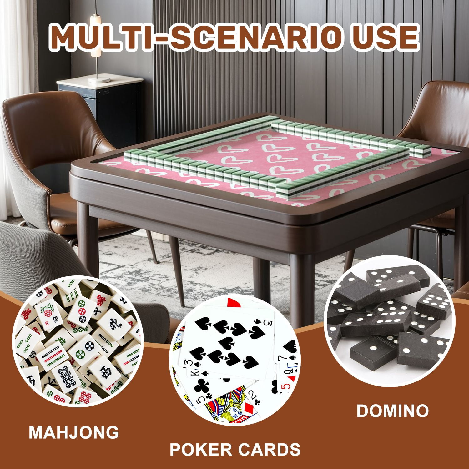 Mahjong Mat 31.5" x 31.5" Drawn Hearts Soft Pink Non-Slip Noise Reduction American Mahjong Tiles Table Cover for Dominoes Poker Card Board Games Gift