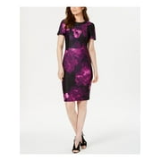 CALVIN KLEIN Womens Purple Short Sleeve Sheath Party Dress Petites 10P