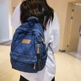 thumbnail image 3 of Student Denim Backpack Zipper Bookbag Multi Pockets Large School Bag(Navy Blue), 3 of 7