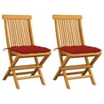 thumbnail image 1 of vidaXL Chaises de Jardin avec Coussins Rouges 2 Pcs Bois de Teck Massif, 1 of 12